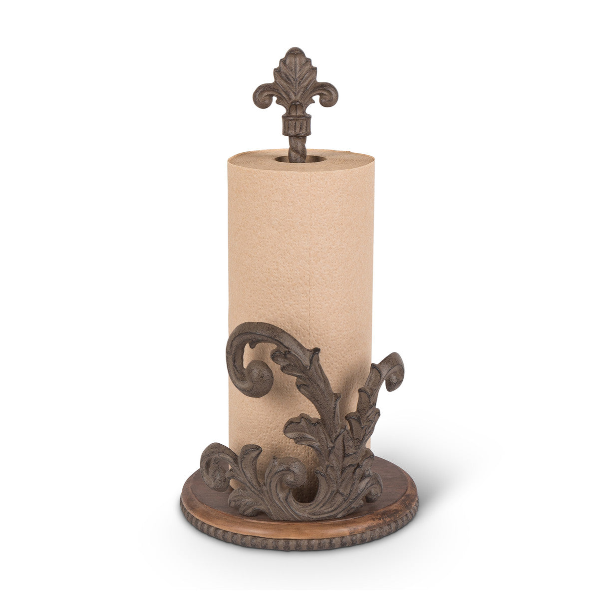 Cast Aluminum Paper Towel Holder with Wood Base Bombay Mercantile