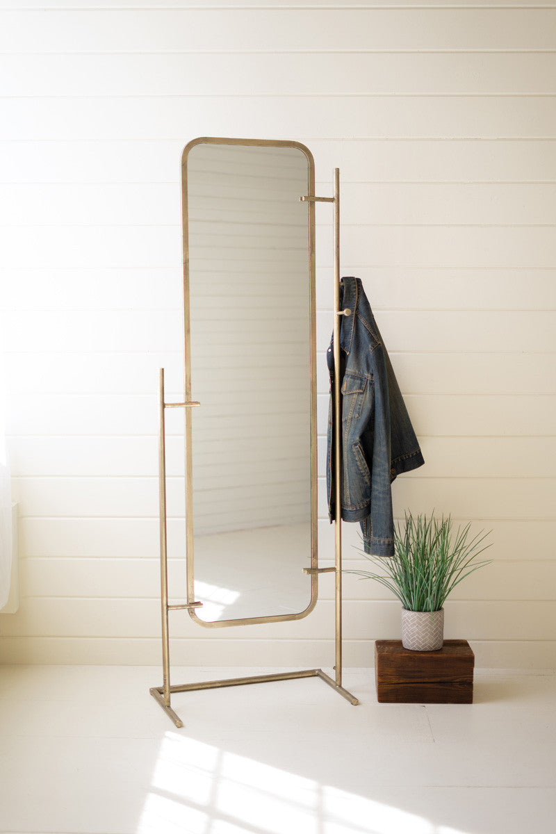 Antique brass floor mirror on a stand – Bombay Mercantile