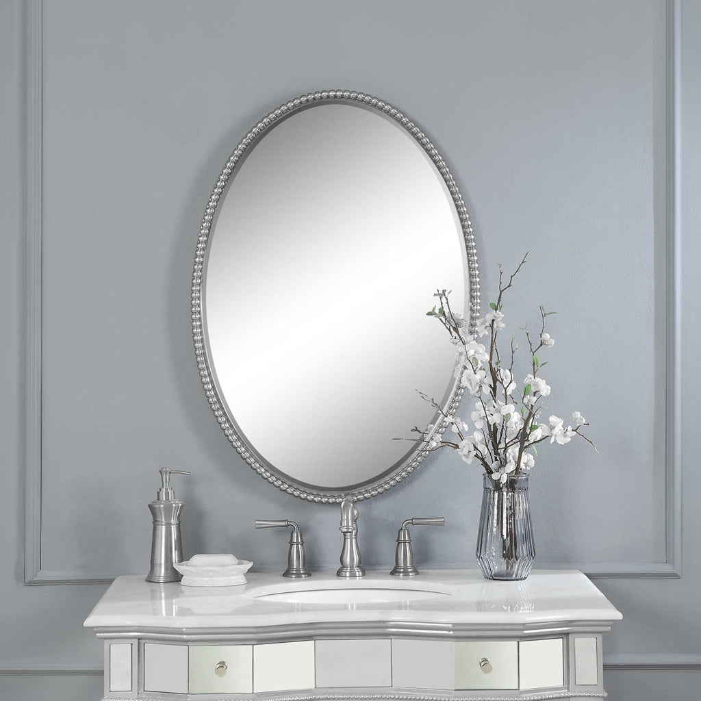 Sherise Brushed Nickel Oval Mirror - Bombay Mercantile