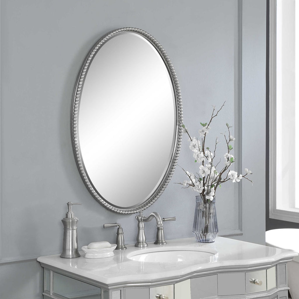 Sherise Brushed Nickel Oval Mirror - Bombay Mercantile