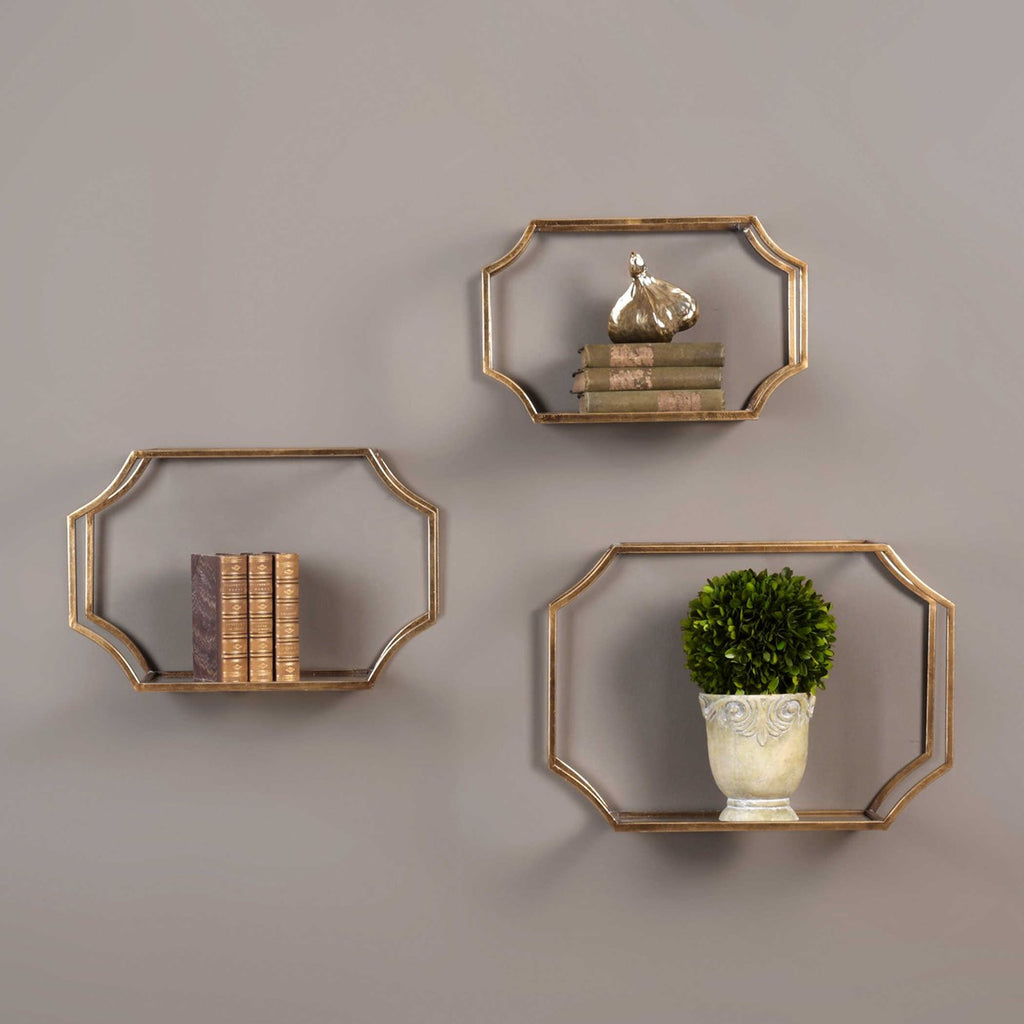 Lindee Gold Wall Shelves Set of 3 - Bombay Mercantile