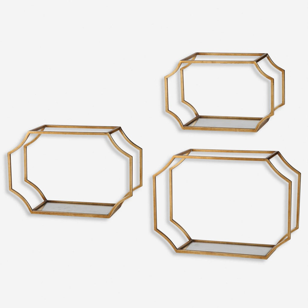 Lindee Gold Wall Shelves Set of 3 - Bombay Mercantile
