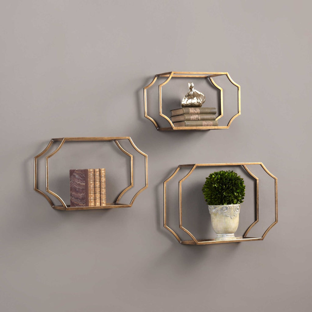 Lindee Gold Wall Shelves Set of 3 - Bombay Mercantile