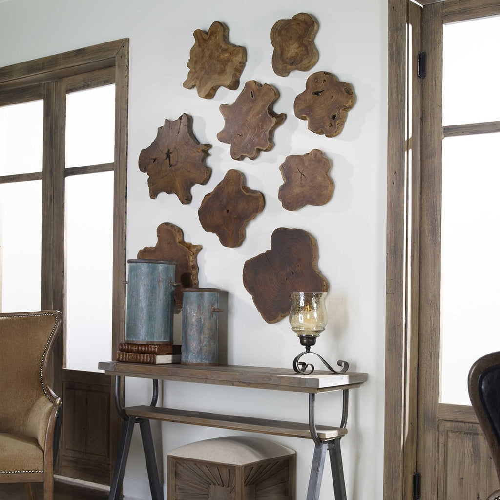 Kalani Teak Wall Art Set of 3 - Bombay Mercantile