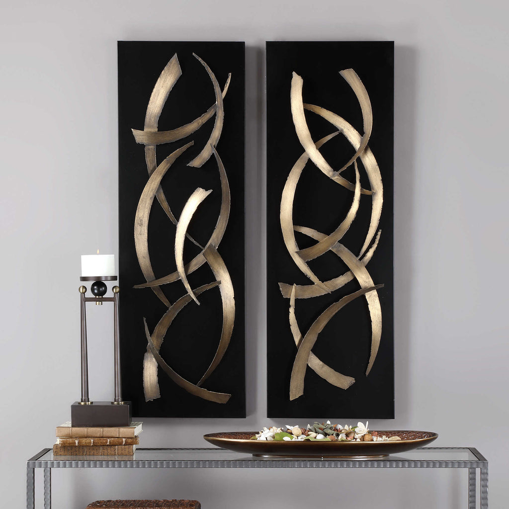 Brushstrokes Metal Wall Art, Set of 2 - Bombay Mercantile