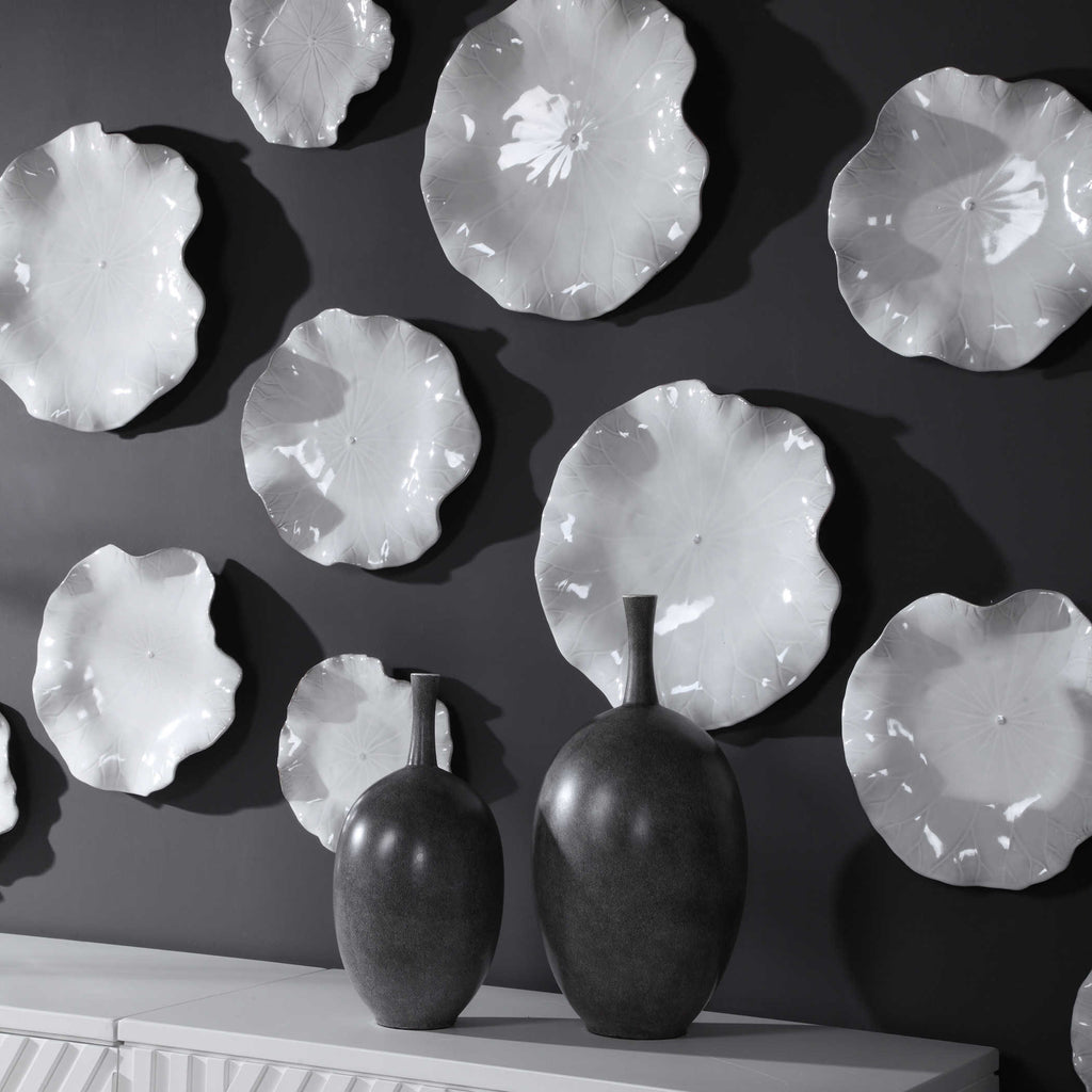 Abella White Ceramic Wall Decor, Set of 3 - Bombay Mercantile