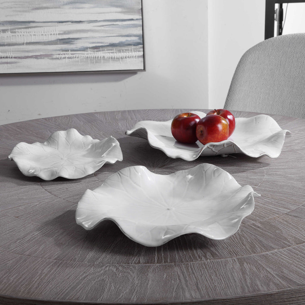 Abella White Ceramic Wall Decor, Set of 3 - Bombay Mercantile