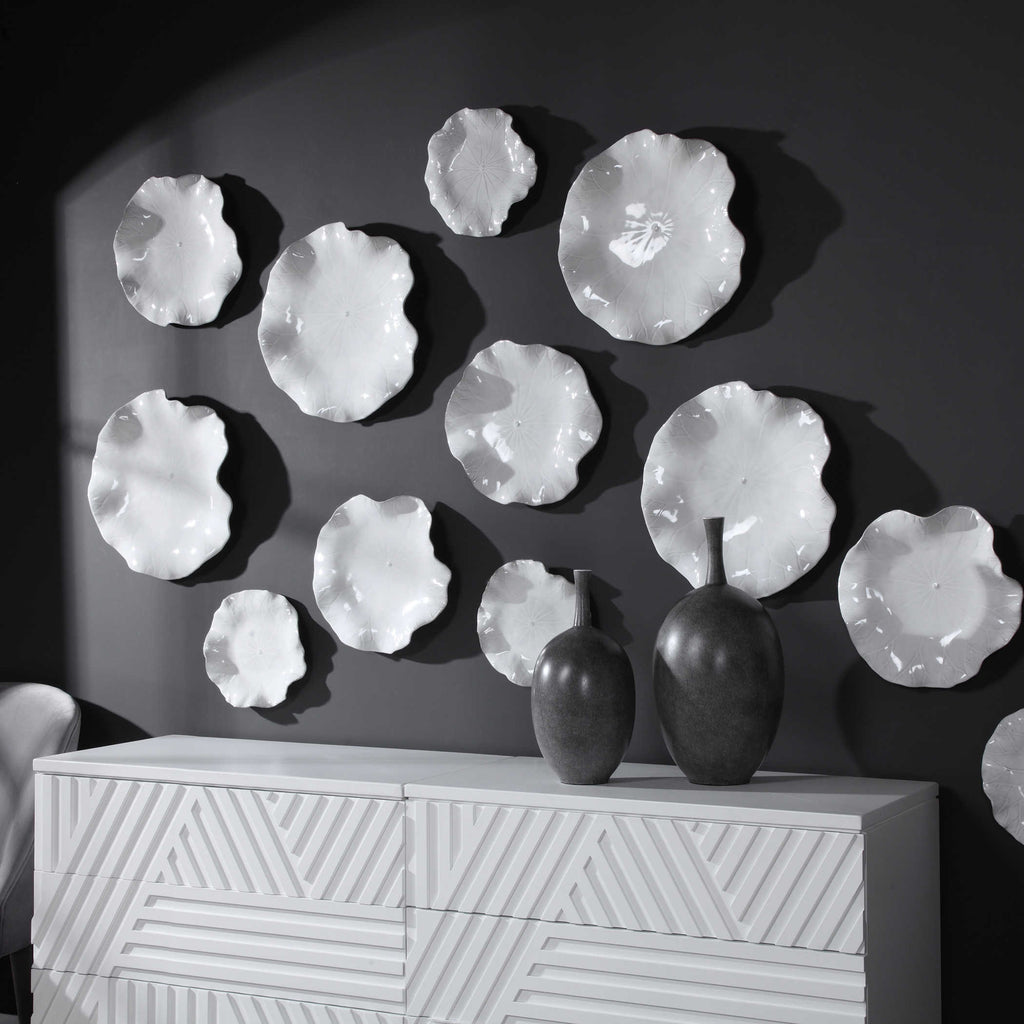 Abella White Ceramic Wall Decor, Set of 3 - Bombay Mercantile