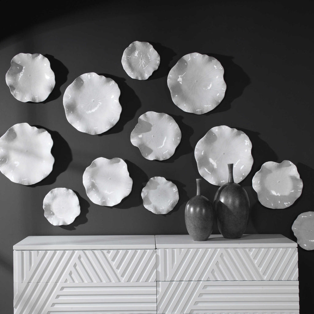 Abella White Ceramic Wall Decor, Set of 3 - Bombay Mercantile