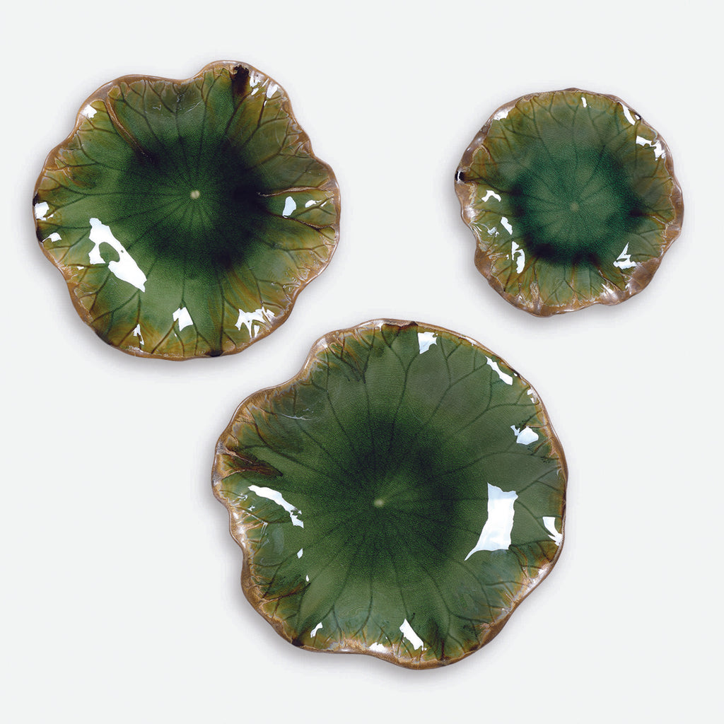 Abella Green Ceramic Wall Decor, set of 3 - Bombay Mercantile