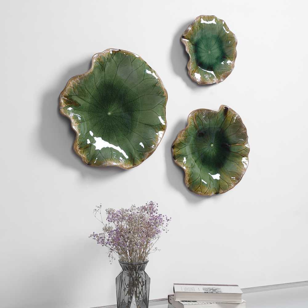 Abella Green Ceramic Wall Decor, set of 3 - Bombay Mercantile