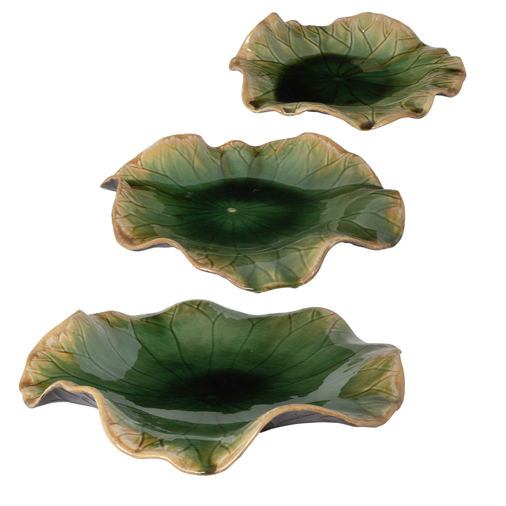 Abella Green Ceramic Wall Decor, set of 3 - Bombay Mercantile