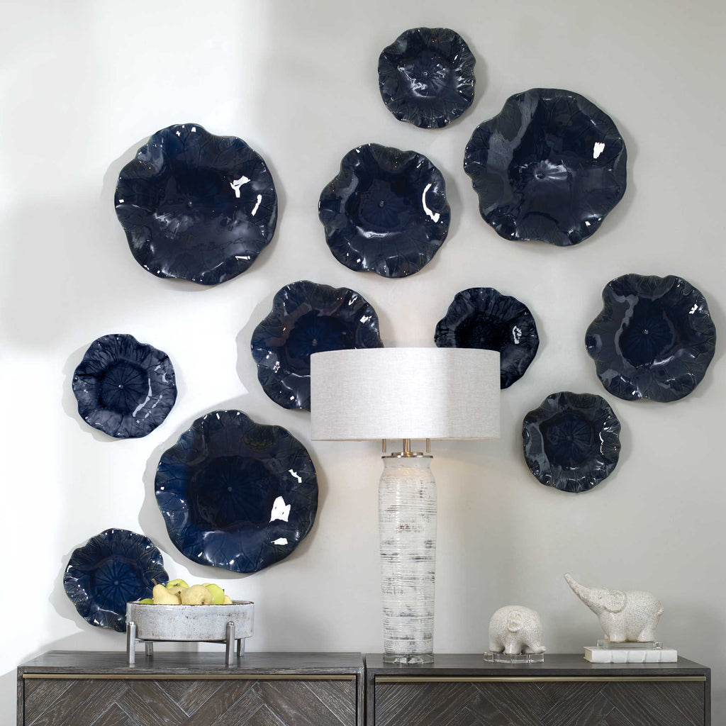 Abella Blue Ceramic Wall Decor, Set of 3 - Bombay Mercantile