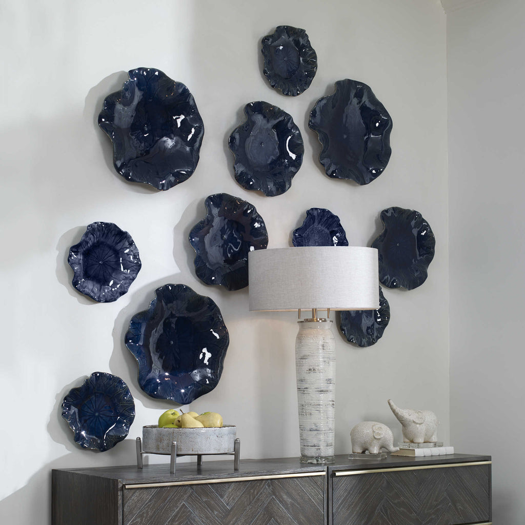 Abella Blue Ceramic Wall Decor, Set of 3 - Bombay Mercantile