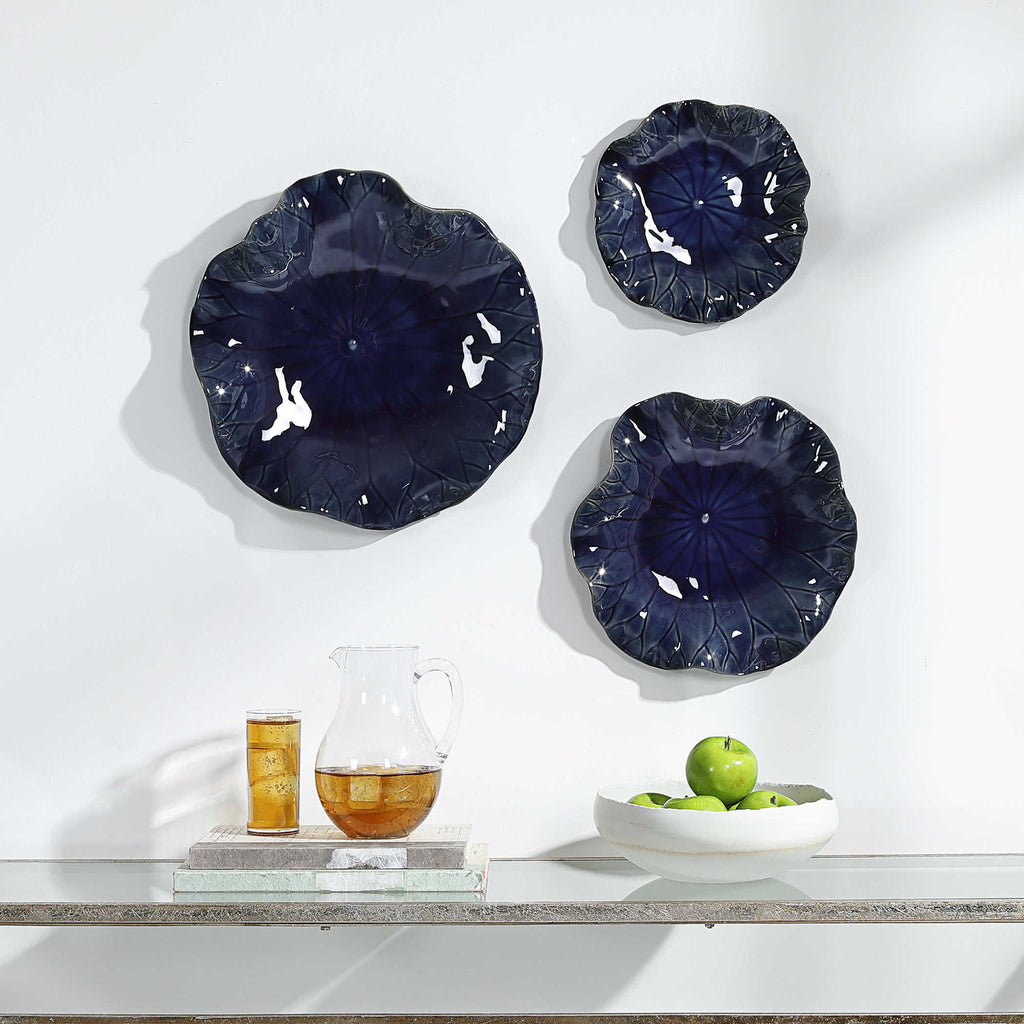 Abella Blue Ceramic Wall Decor, Set of 3 - Bombay Mercantile