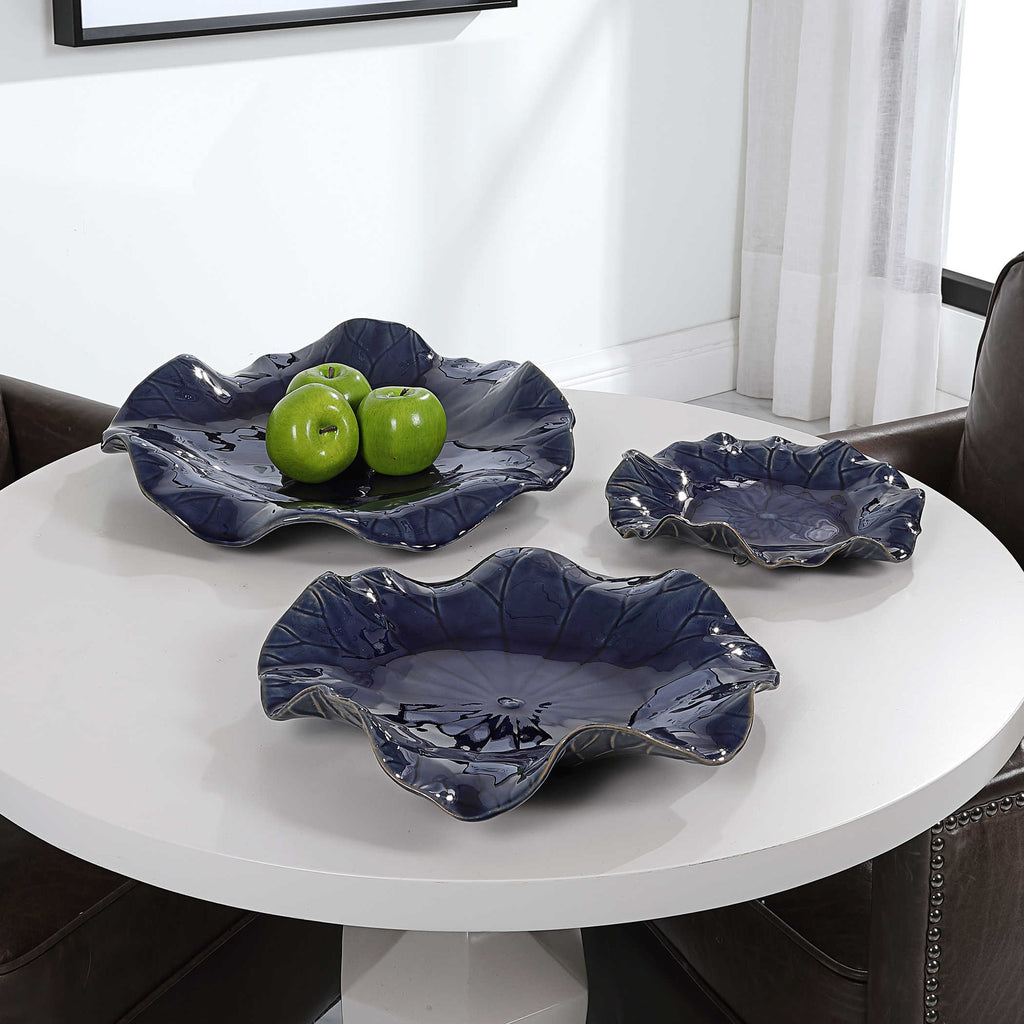 Abella Blue Ceramic Wall Decor, Set of 3 - Bombay Mercantile