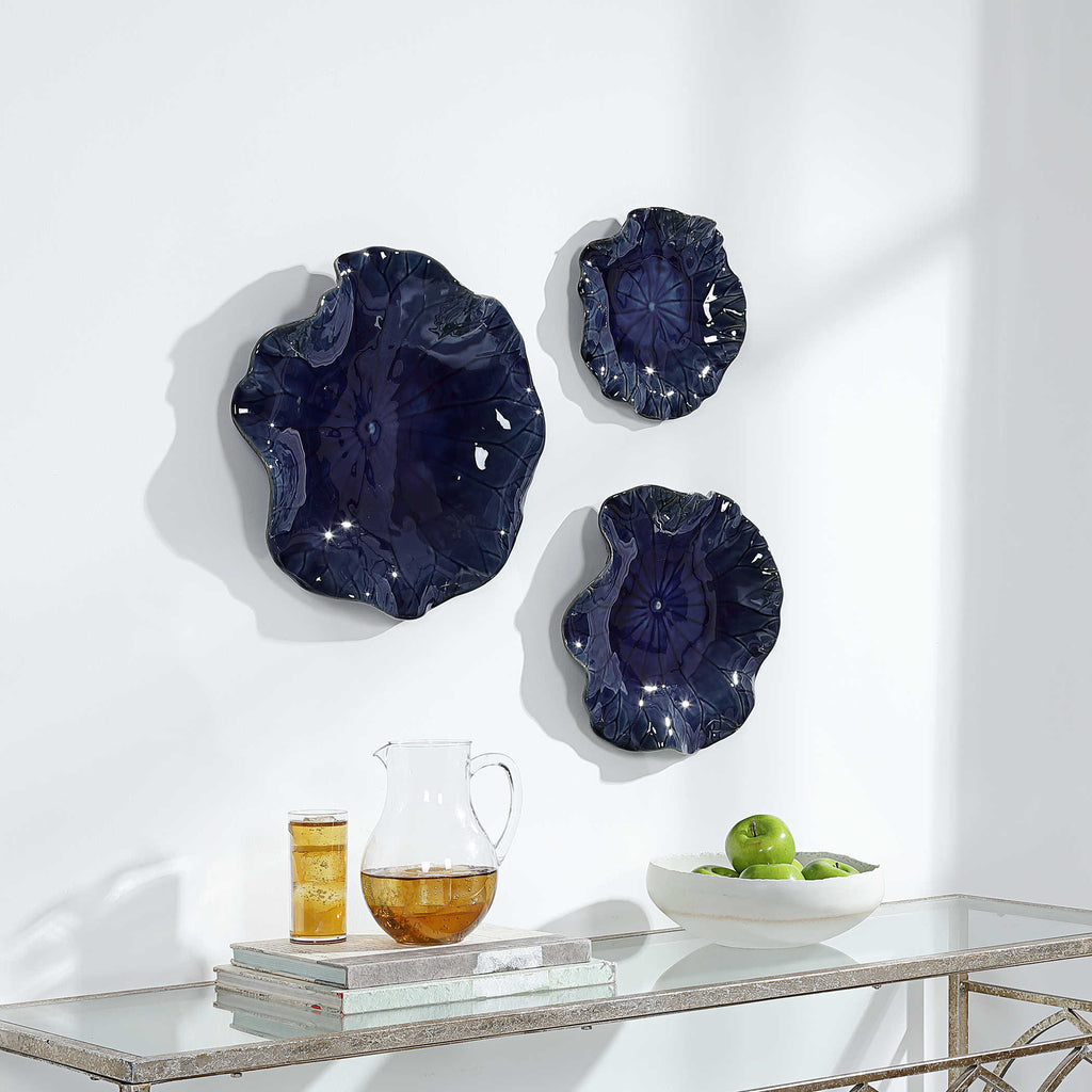 Abella Blue Ceramic Wall Decor, Set of 3 - Bombay Mercantile