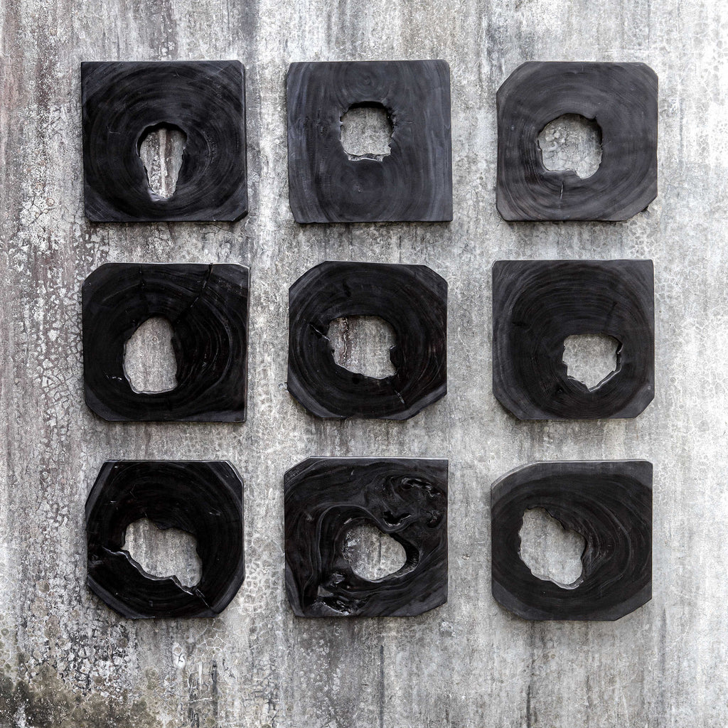 Bahati Ebony Wood Wall Art, Set of 9 - Bombay Mercantile