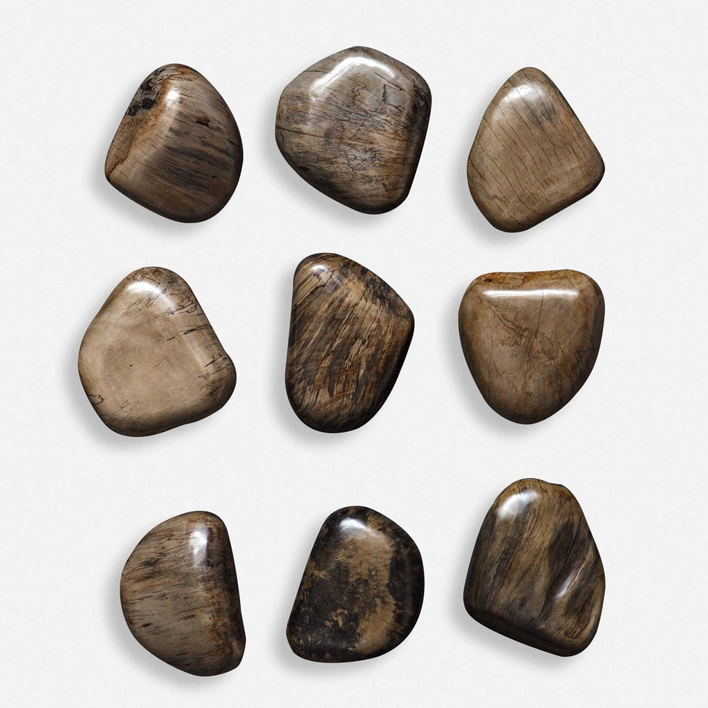 Pebbles Walnut Wood Wall Décor, Set of 9 - Bombay Mercantile