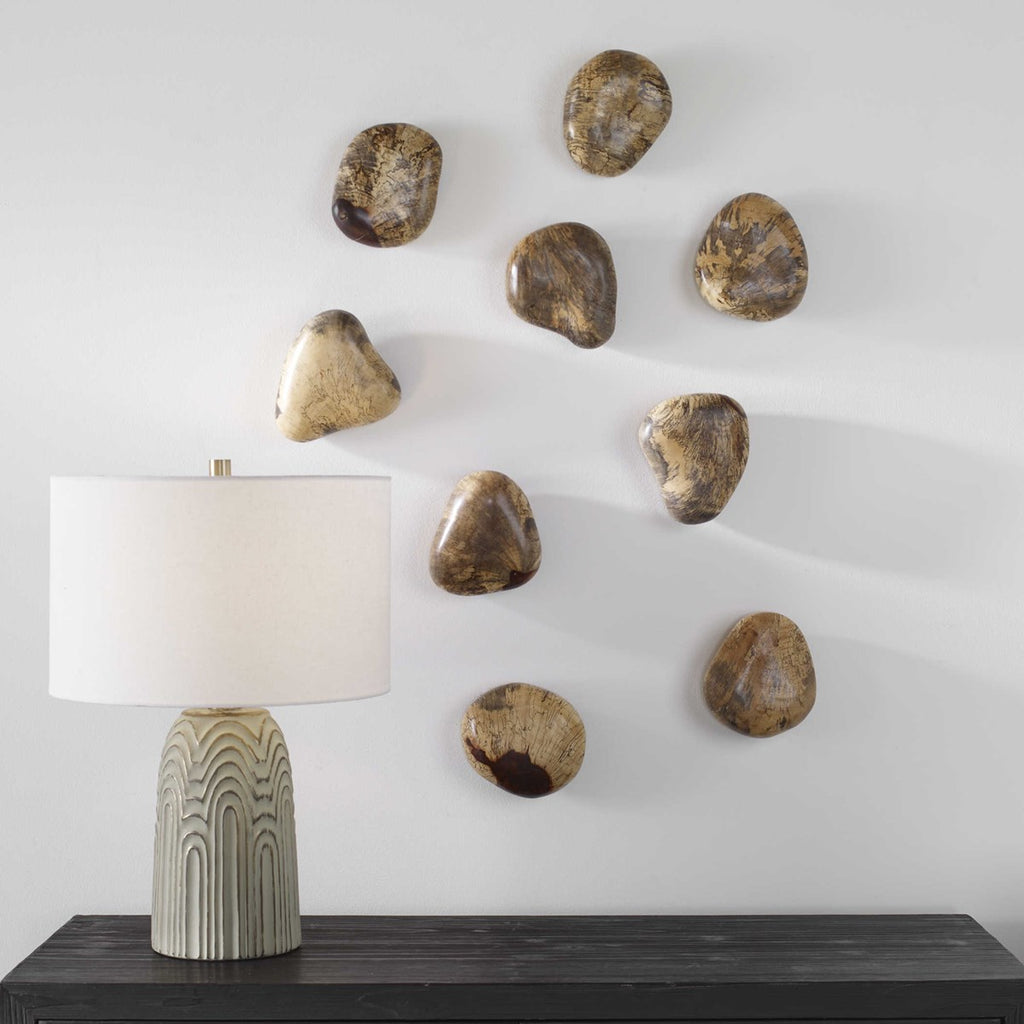 Pebbles Blonde Wood Wall Décor, Set of 9 - Bombay Mercantile