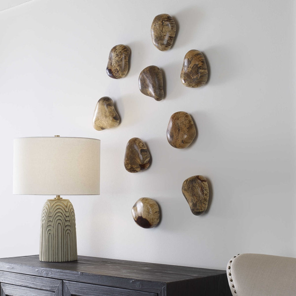 Pebbles Blonde Wood Wall Décor, Set of 9 - Bombay Mercantile