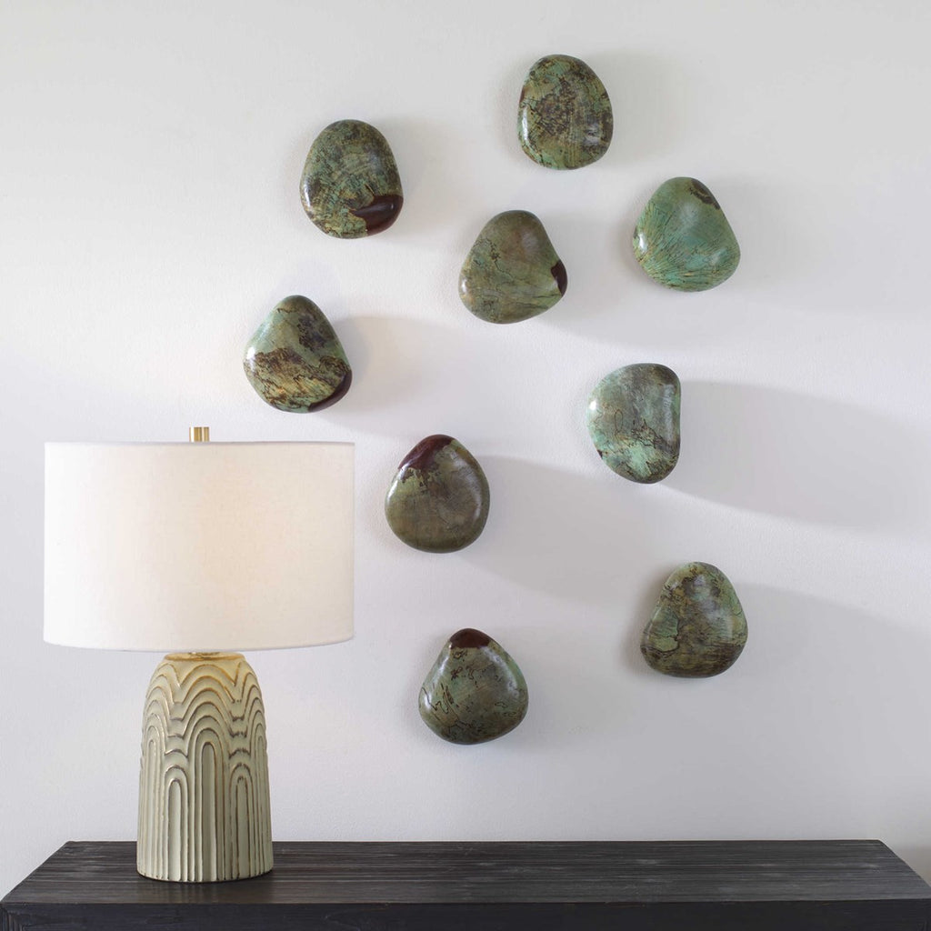 Pebbles Aqua Wood Wall Decor, Set of 9 - Bombay Mercantile