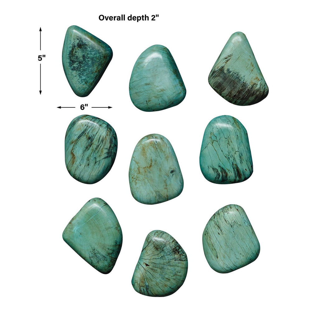 Pebbles Aqua Wood Wall Decor, Set of 9 - Bombay Mercantile