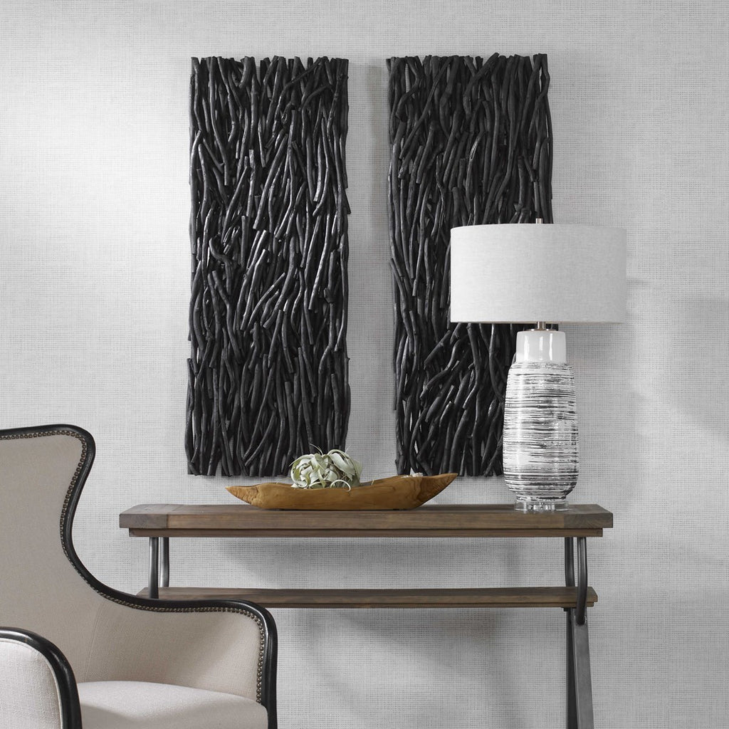 Gathered Teak Black Wood Wall Decor - Bombay Mercantile