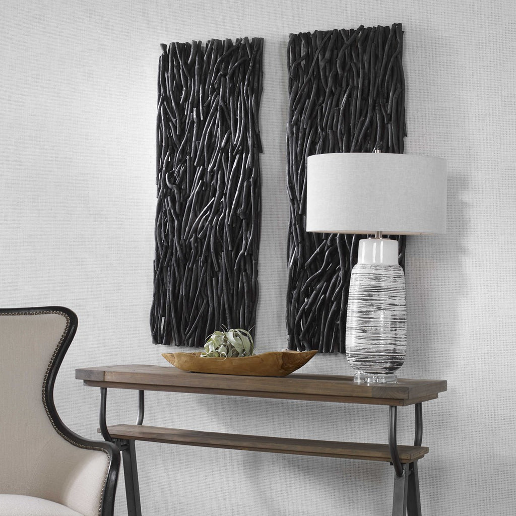 Gathered Teak Black Wood Wall Decor - Bombay Mercantile