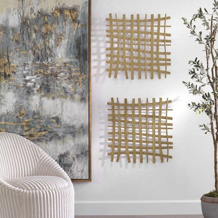 Gridlines Gold Metal Wall Decor - Bombay Mercantile