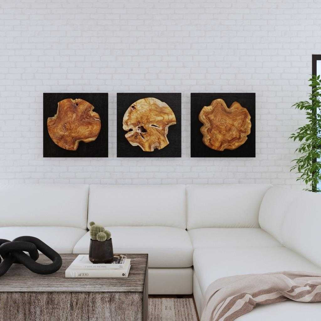 Kolini Teak Wood Wall Decor, Set of 3 - Bombay Mercantile