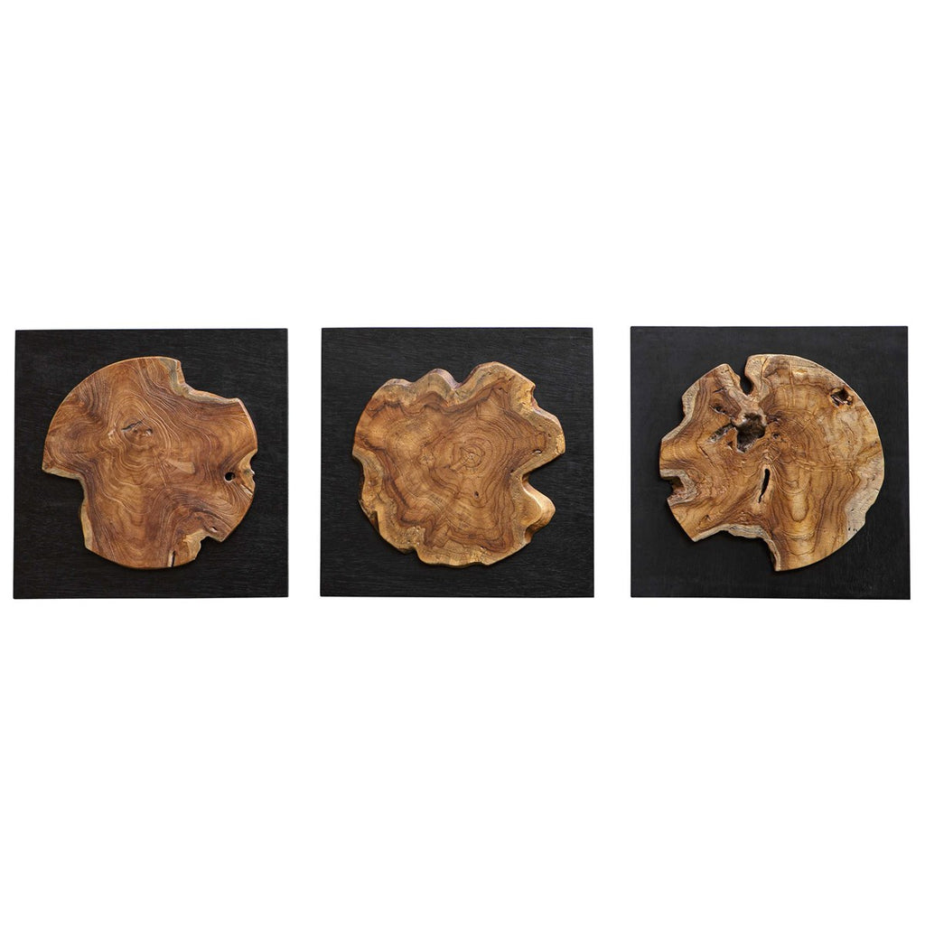 Kolini Teak Wood Wall Decor, Set of 3 - Bombay Mercantile