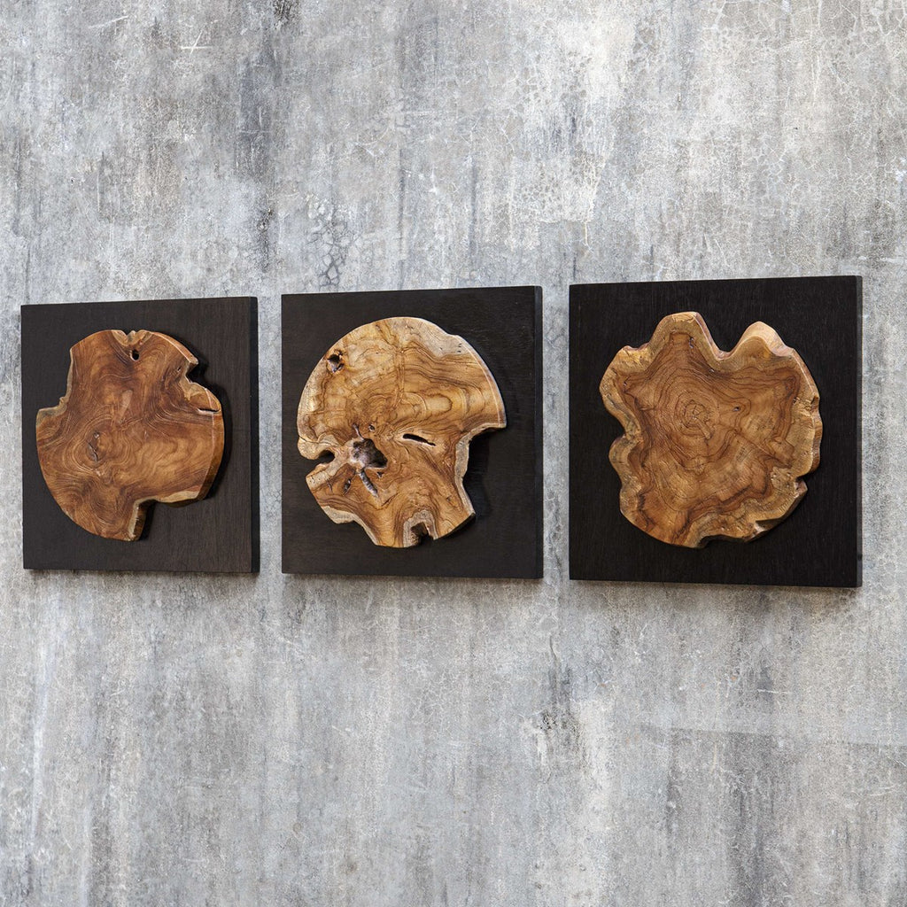 Kolini Teak Wood Wall Decor, Set of 3 - Bombay Mercantile