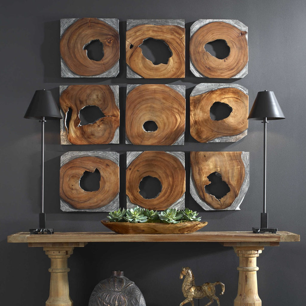 Jungle Wood Paneled Wall Art, Set of 9 - Bombay Mercantile
