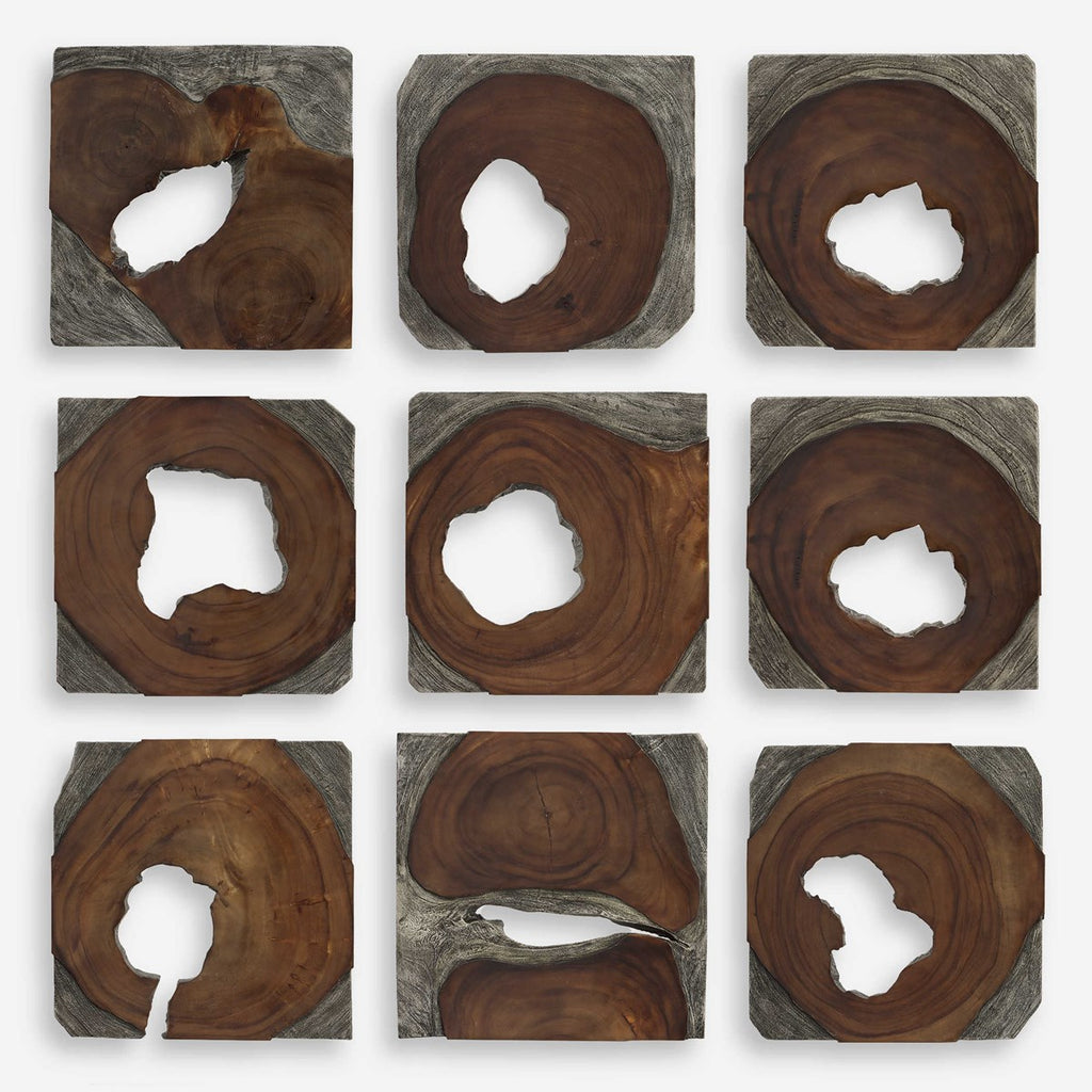 Jungle Wood Paneled Wall Art, Set of 9 - Bombay Mercantile
