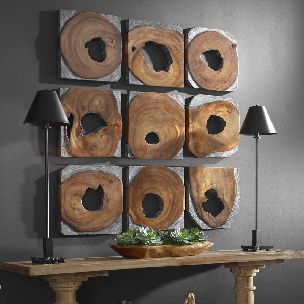 Jungle Wood Paneled Wall Art, Set of 9 - Bombay Mercantile