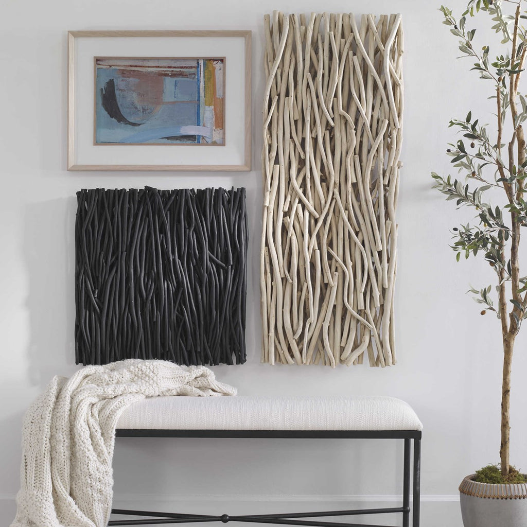 Gathered Teak Square Black Wood Wall Decor - Bombay Mercantile