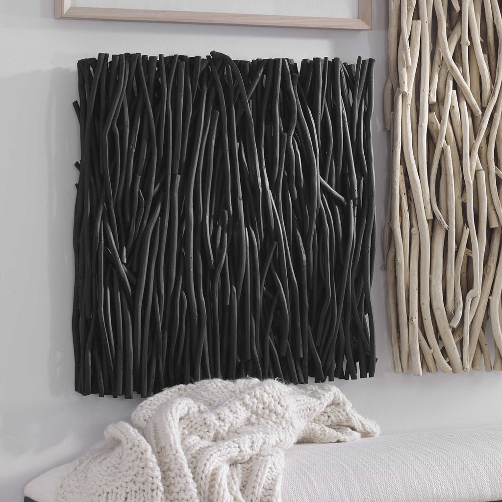Gathered Teak Square Black Wood Wall Decor - Bombay Mercantile