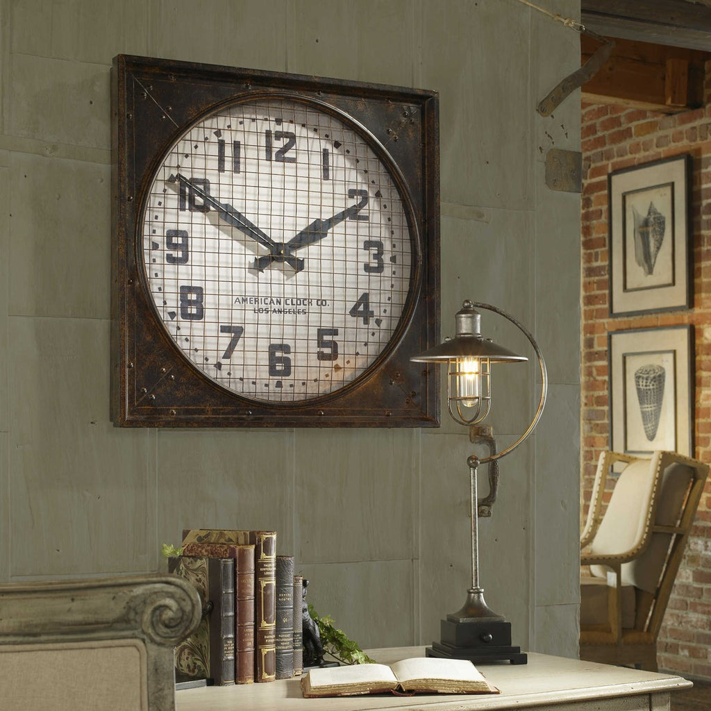 Warehouse Wall Clock With Grill - Bombay Mercantile
