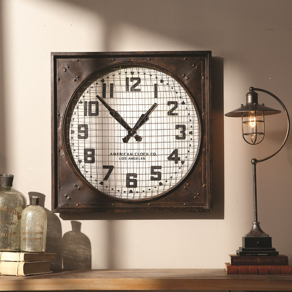 Warehouse Wall Clock With Grill - Bombay Mercantile