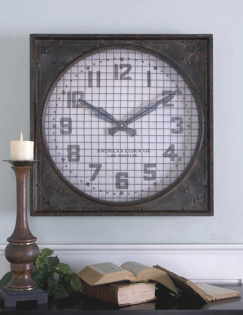 Warehouse Wall Clock With Grill - Bombay Mercantile