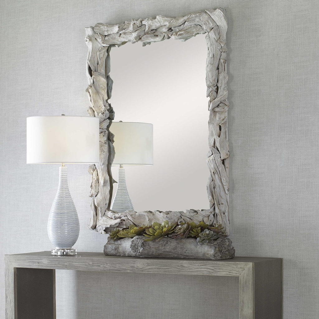 Rio Whitewash Teak Mirror - Bombay Mercantile