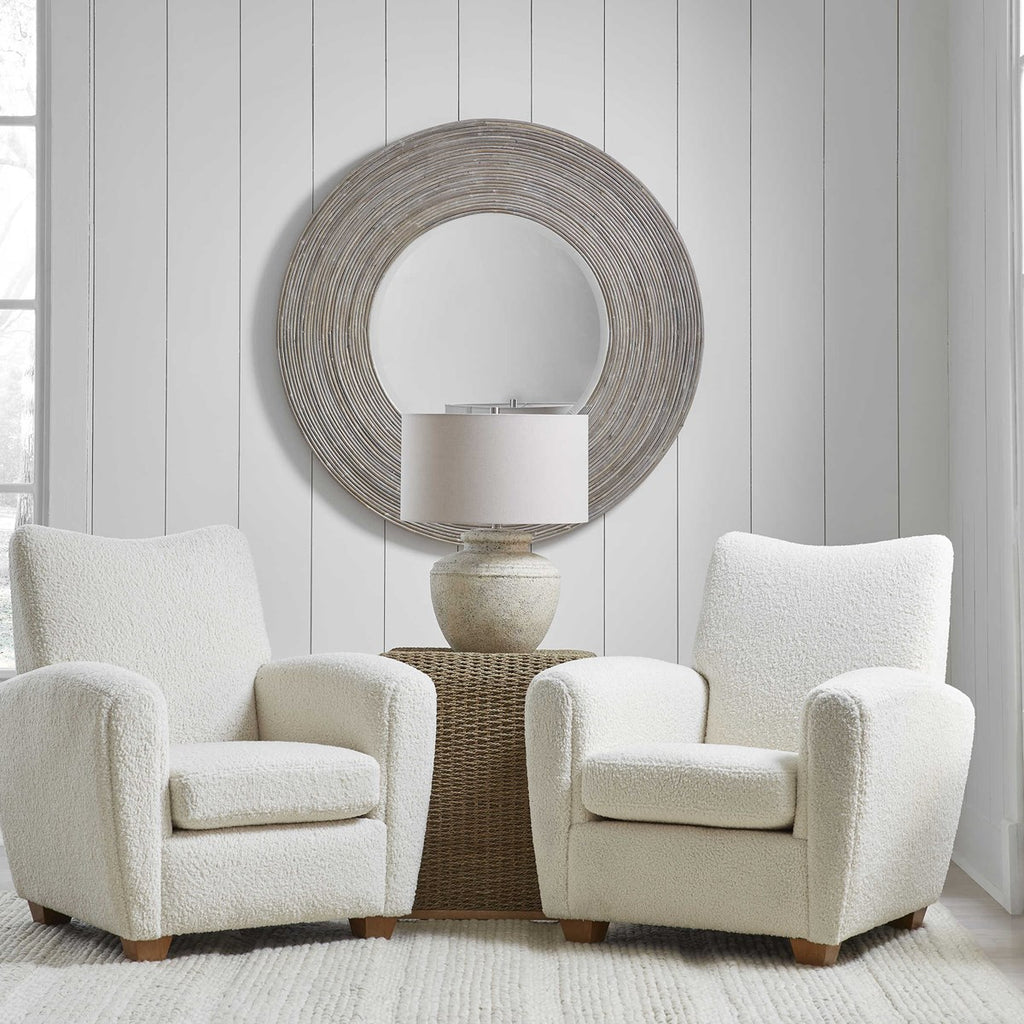 Vortex White Washed Round Mirror - Bombay Mercantile