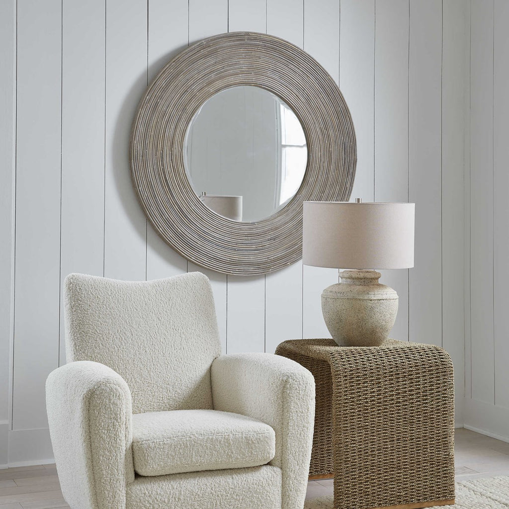 Vortex White Washed Round Mirror - Bombay Mercantile