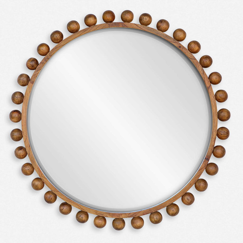 Cyra Wood Beaded Round Mirror - Bombay Mercantile