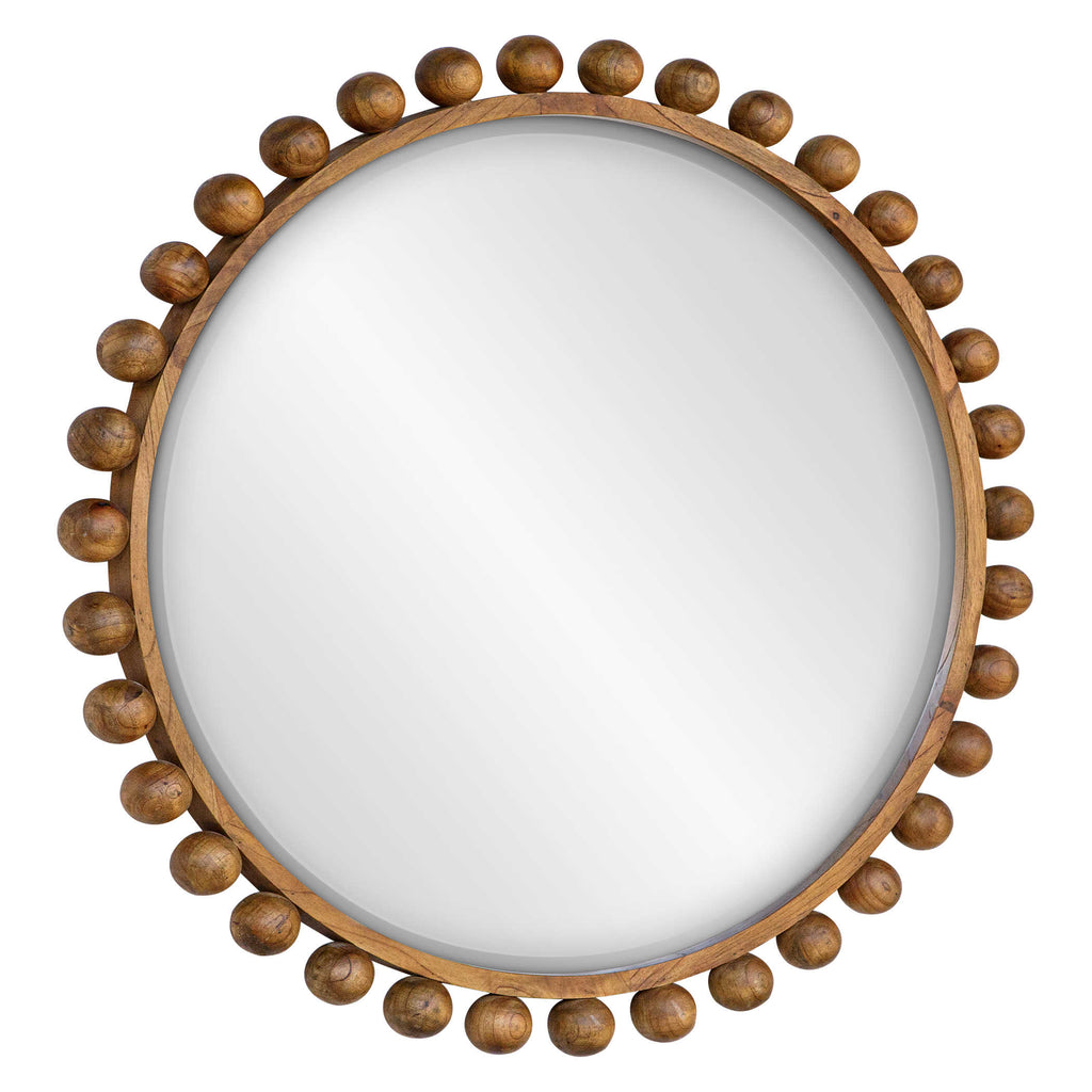 Cyra Wood Beaded Round Mirror - Bombay Mercantile
