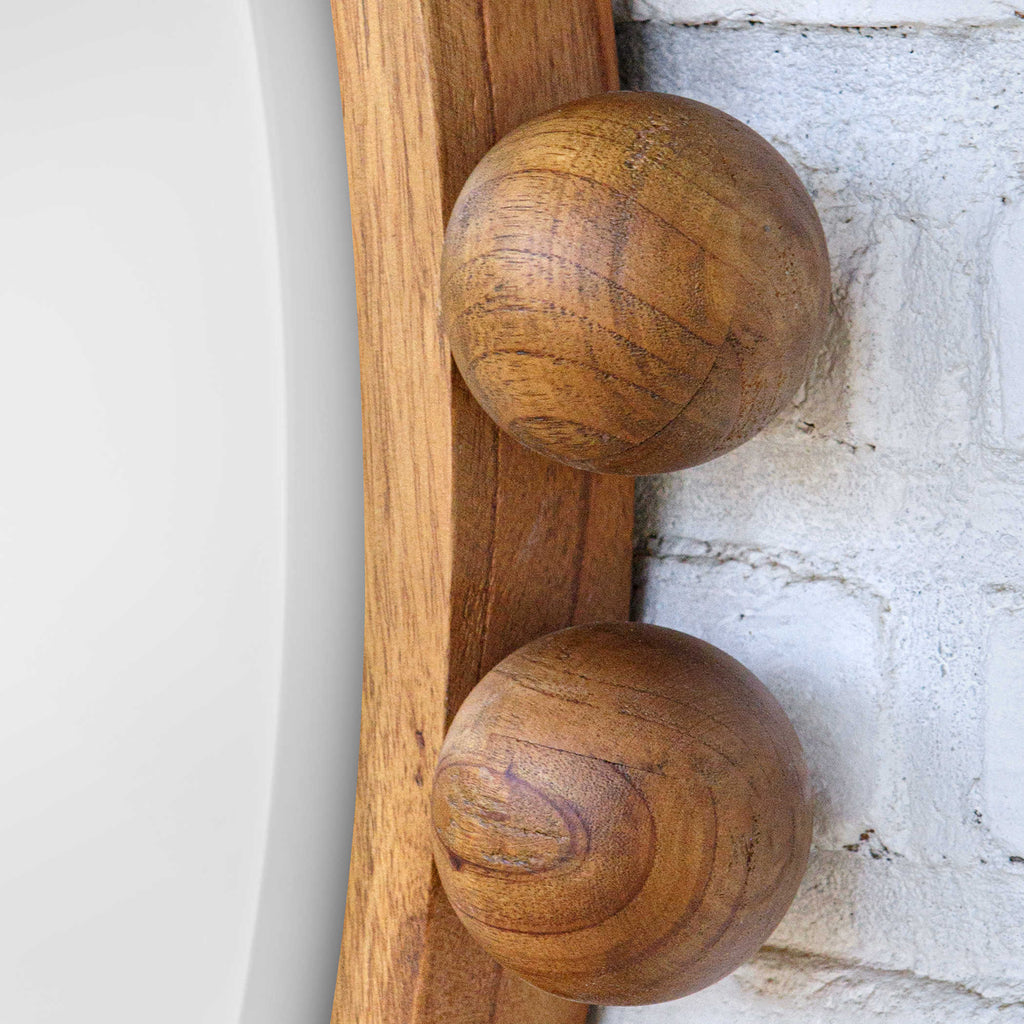 Cyra Wood Beaded Round Mirror - Bombay Mercantile