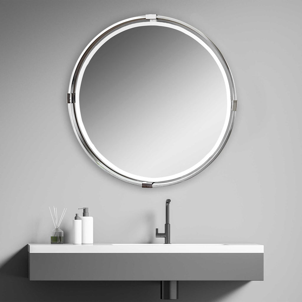 Tazlina Brushed Nickel Round Mirror - Bombay Mercantile