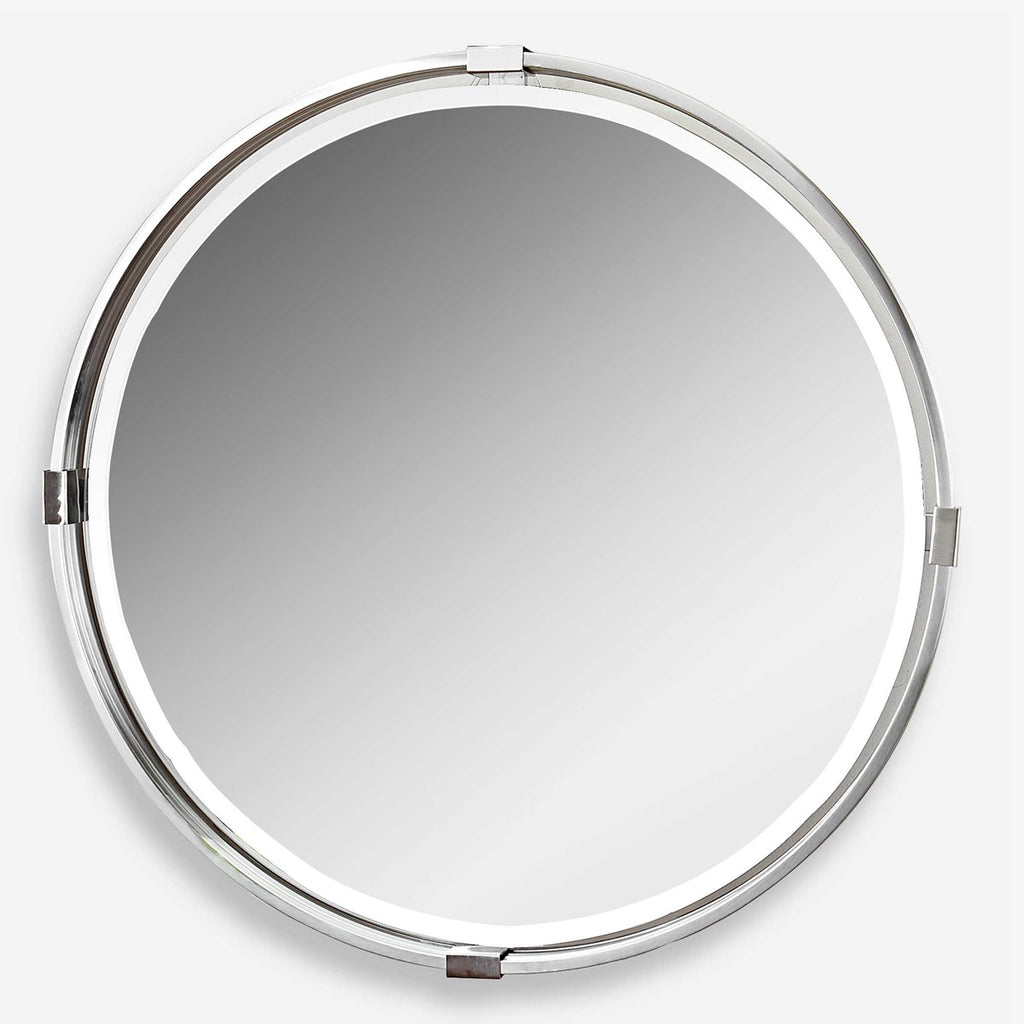 Tazlina Brushed Nickel Round Mirror - Bombay Mercantile