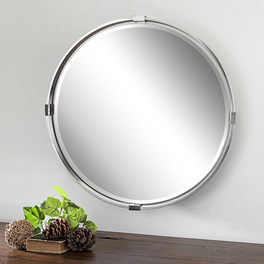 Tazlina Brushed Nickel Round Mirror - Bombay Mercantile